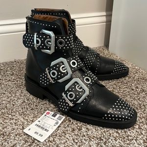 Zara Black Leather Buckle ankle boots givenchy inspired